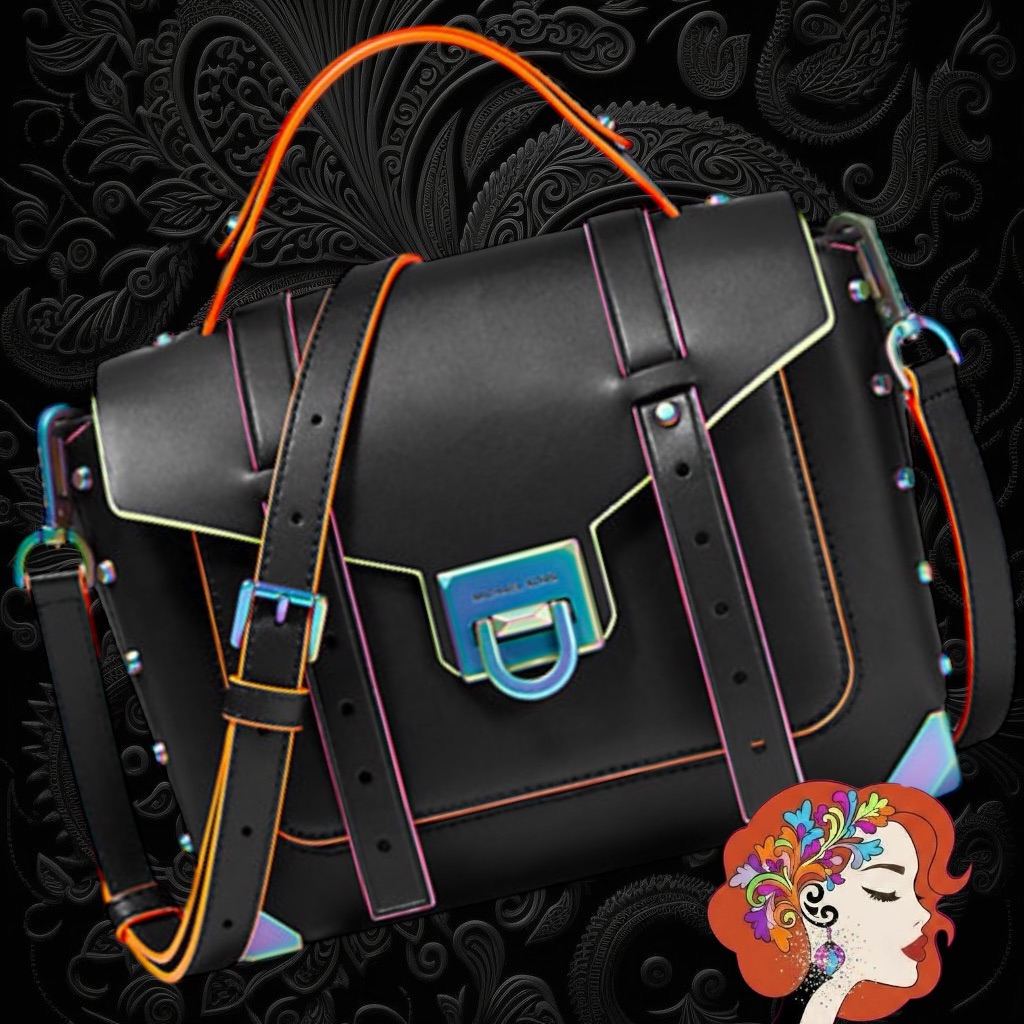 Michael Kors Black Satchel With Colorful Trim And Mk Dust Bag